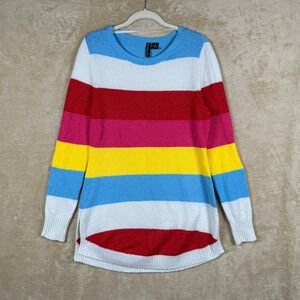 Free For All Striped Pullover Sweater Bright Color Block Knit Medium